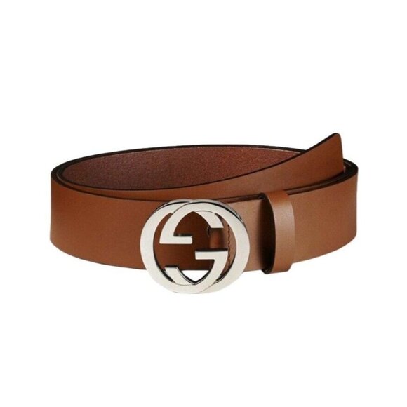 NEW BELT INTERLOCKING BROWN AILVER GG LOGO SZ 95 Cm 38 In - Picture 1 of 6